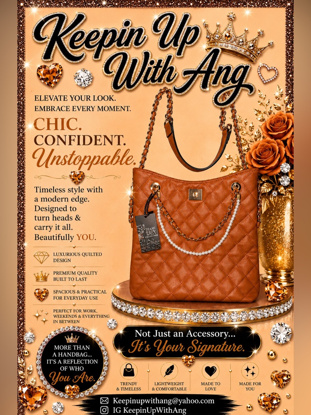 Quilted Women’s Shoulder Bag - Cognac Brown